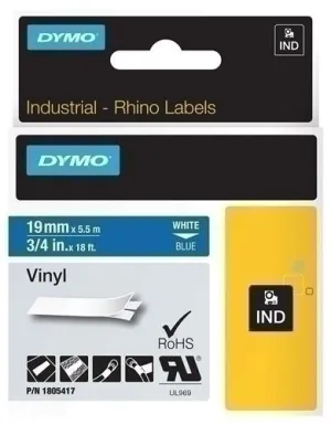 CINTA DE ROTULAR DYMO RHINO ID1 VINILO 5,5M 19MM BLANCO SOBRE AZUL (1805417)