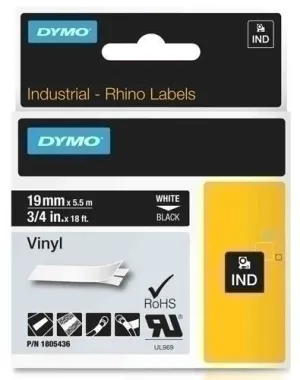 CINTA DE ROTULAR DYMO RHINO ID1 VINILO 5,5M 19MM BLANCO SOBRE NEGRO (1805436)