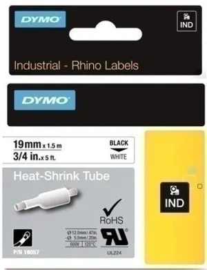 CINTA DE ROTULAR DYMO RHINO ID1 TERMO RETRACTIL 1,5M 19MM NEGRO SOBRE BLANCO (18057)