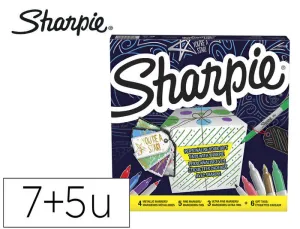 ROTULADOR SHARPIE PERMANENTE PACK DE 7 UNIDADES PUNTA FINA+ 5 UNIDADES PUNTA ULTRAFINA COLORES SURTIDOS +