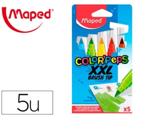 ROTULADOR MAPED COLOR PEPS JUMBO PUNTA PINCEL CAJA DE 5 COLORES SURTIDOS