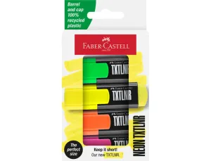 FABER-CASTELL TXTLNR PACK DE 4 MARCADORES FLUORESCENTES - PUNTA BISELADA - TRAZO ENTRE 1, 2 Y 5 MM - TINTA CON BASE DE AGUA - COLORES NEON SURTIDOS