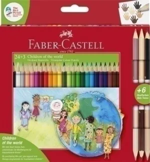 LAPICES DE COLORES FABER-CASTELL ESTUCHE DE 24+3 BICOLOR NIÑOS DEL MUNDO