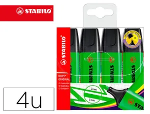 STABILO BOSS 70 PACK DE 4 MARCADORES FLUORESCENTES - TRAZO ENTRE 2 Y 5MM - RECARGABLE - TINTA CON BASE DE AGUA - COLOR VERDE
