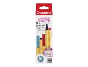 STABILO POINT 88 PACK DE 18 ROTULADORES DE PUNTA DE FIBRA - TRAZO DE 0.4MM APROX. - TINTA CON BASE DE AGUA - COLORES SURTIDOS