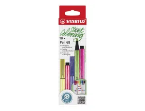 STABILO PEN 68 PACK DE 18 ROTULADORES DE PUNTA DE FIBRA - TRAZO DE 1MM APROX. - TINTA CON BASE DE AGUA - COLORES SURTIDOS