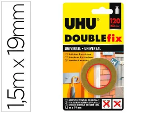 CINTA ADHESIVA UHU DOUBLEFIX MARRON DOBLE CARA EXTRA FUERTE 1,5 M X 19 MM