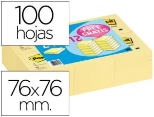 POST-IT PACK DE 36 BLOCS DE 100 NOTAS ADHESIVAS REPOSICIONABLES - FORMA CUADRADA - 76X76MM - COLOR AMARILLO CLARO