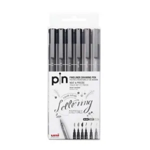 UNI-BALL ESTUCHE LETTERING CALIBRADOS 0,3 0,7 1,2 PINCEL NEGRO GRIS OSCURO Y CLARO 182634356