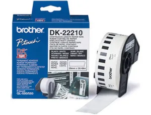 BROTHER DK22210 - ETIQUETAS ORIGINALES DE TAMAÃ±O PERSONALIZADO - ANCHO 29MM X 30,48 METROS - TEXTO NEGRO SOBRE FONDO BLANCO