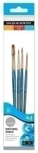 DALER ROWNEY SIMPLY PACK DE 4 PINCELES DE MARTA - DISEñO ERGONOMICO - COLOR AZUL