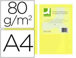 PAPEL COLOR Q-CONNECT DIN A4 80GR AMARILLO INTENSO PAQUETE D