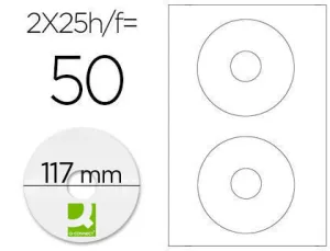ETIQUETA ADHESIVA Q-CONNECT KF01579 -TAMAÑO CD-ROM -FOTOCOPIADORA -LASER -INK-JET-CAJA CON 25 H/50 ETIQUETAS