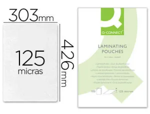BOLSA DE PLASTIFICAR Q-CONNECT 303 X 426 MM 125 MC DIN A3 CAJA DE 100 UNIDADES