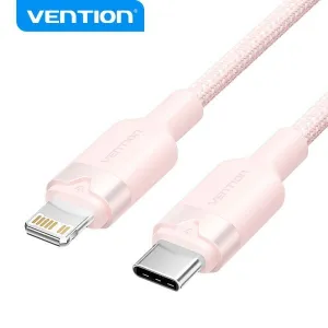 VENTION CABLE DE CARGA USB-C/LIGHTNING - ALUMINIO TRENZADO - 480MBPS - 3A - 27W MAX - 2M - COLOR ROSA