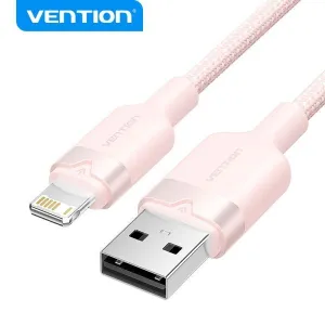 VENTION CABLE DE CARGA USB-A/LIGHTNING - ALUMINIO Y ALGODON TRENZADO - TRANSFERENCIA 480MBPS - ALIMENTACION 2.4A - COLOR ROSA