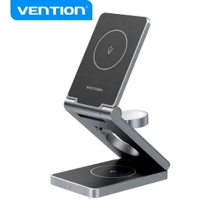VENTION SOPORTE CARGADOR INALAMBRICO 3 EN 1 MAGSAFE - CARGA RAPIDA 15W - PLEGABLE 180° - COLOR NEGRO