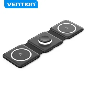 VENTION FGG PLATAFORMA DE CARGA INALAMBRICA 3 EN 1 CON MAGSAFE - CARGA RAPIDA 15W - LUZ NOCTURNA LED - COLOR NEGRO