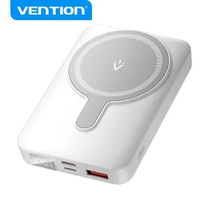 VENTION POWERBANK INALAMBRICO MAGNETICO 10000 MAH - PANTALLA LED - CARGA RAPIDA 22.5 W - USB-C/LIGHTNING/USB-A - COLOR BLANCO