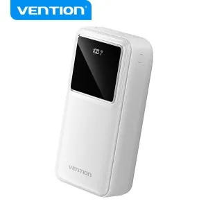 VENTION POWERBANK 30000MAH - CARGA RAPIDA 22.5W - USB-C/USB-A/MICRO-USB - PANTALLA LED - LIGERO Y SEGURO - COLOR BLANCO