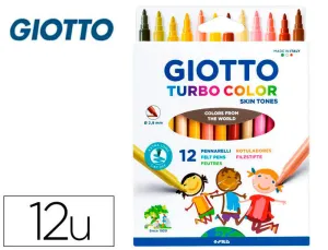 ROTULADOR GIOTTO TURBO COLOR SKIN TONES CAJA DE 12 COLORES SURTIDOS LAVABLES PUNTA BLOQUEADA