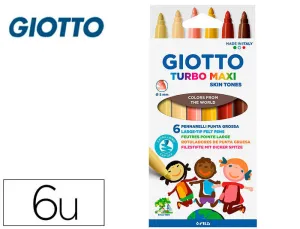 ROTULADOR GIOTTO TURBO MAXI SKIN TONES CAJA DE 6 COLORES SURTIDOS LAVABLES PUNTA BLOQUEADA