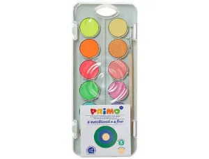 ACUARELA PRIMO 8 COLORES METAL + 4 COLORES NEON CON PINCEL Y