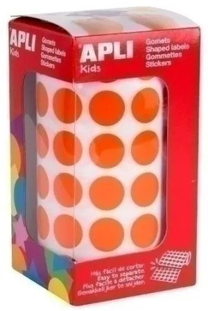 APLI ROLLO DE 2.832 GOMETS REDONDOS Ã 15MM - ADHESIVO PERMANENTE BASE AGUA - LIBRE DE DISOLVENTES - COLOR NARANJA