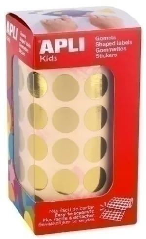 APLI GOMETS REDONDOS ORO METALIZADO - Ã 15MM - 2832 GOMETS POR ROLLO - ADHESIVO PERMANENTE - IDEAL PARA ESCUELAS Y TALLERES INFANTILES