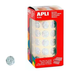 APLI GOMETS REDONDOS PLATA METALIZADO Ã 15MM - 59 HOJAS PRETROQUELADAS - 2832 GOMETS POR ROLLO - DESARROLLA PSICOMOTRICIDAD FINA