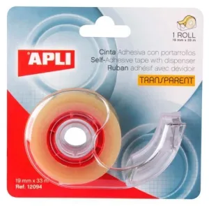 APLI PORTA CINTA HOME CON CINTA ADHESIVA TRANSPARENTE - 19MM X 33M - FACIL DE USAR Y TRANSPORTAR - IDEAL PARA EL HOGAR Y LA OFICINA - TRANSPARENTE