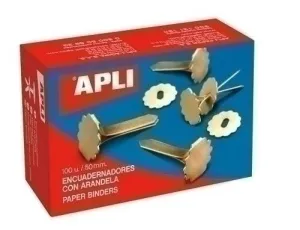 APLI ENCUADERNADORES METALICOS CON ARANDELA - 50MM - INCLUYEN ARANDELA PARA EMBELLECER Y EVITAR ROZADURAS - CAJA DE 100 UNIDADES