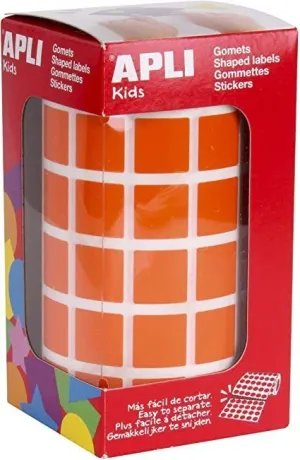 APLI ROLLO DE GOMETS CUADRADOS - ADHESIVO PERMANENTE - 2.832 GOMETS - ADHESIVO BASE AGUA - LIBRE DE DISOLVENTES - COLOR NARANJA