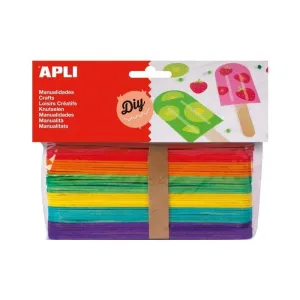APLI PACK DE 40 PALOS POLO JUMBO DE MADERA NATURAL 150 X 18 MM - COLORES SURTIDOS