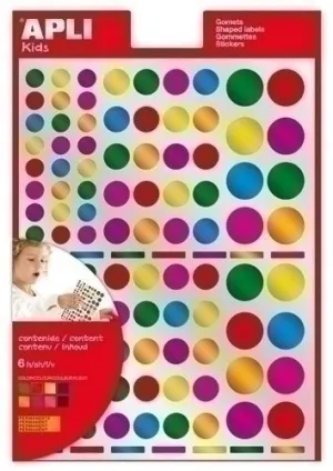 GOMETS APLI BOLSA PERMANENTES 6H CIRCULOS MULTICOLOR 7 COL.SURT.(METALIZADOS) 624 UDS. (13529)