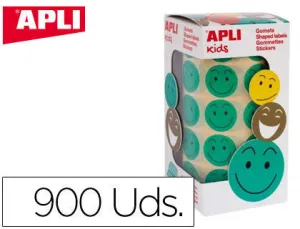 APLI GOMETS CARA FELIZ VERDES à 20MM - ADHESIVO REMOVIBLE - 900 GOMETS POR ROLLO - IDEAL PARA MOTIVAR Y PREMIAR A LOS NIñOS