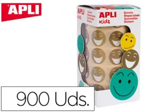 APLI GOMETS CARA FELIZ DORADOS - Ã 20MM - ADHESIVO REMOVIBLE - 900 UNIDADES POR ROLLO