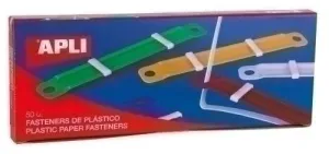 APLI PACK DE 50 FASTENERS DE PLASTICO CON LENGÃ¼ETA - TAMAÃ±O 90X12MM - CIERRE COMPRESOR - IDEAL PARA ORGANIZAR PAPEL - COLORES SURTIDOS