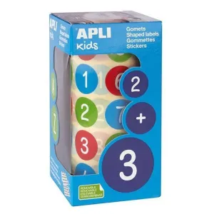 APLI ROLLO DE 900 GOMETS REDONDOS CON NUMEROS Ã 20 MM - ADHESIVO REMOVIBLE BASE AGUA - FOMENTA APRENDIZAJE - LIBRE DE DISOLVENTES - COLORES SURTIDOS