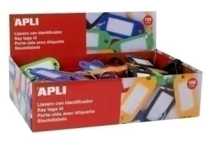 APLI PACK DE 100 LLAVEROS CON ETIQUETA - FACIL APERTURA - IDEAL PARA OFICINAS, ALMACENES Y HOGAR - COLORES SURTIDOS