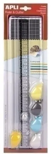 APLI CIZALLA DE CORTE - REGLA DE 35CM - TABLA DE CORTE DE 10X38CM - 5 CIZALLAS CON AGARRE ERGONOMICO Y DIFERENTES TIPOS DE CORTE