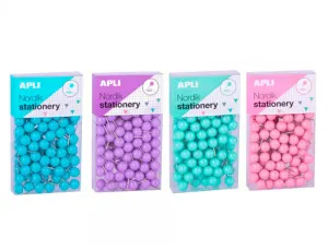 APLI CHINCHETAS REDONDAS - 8 CAJAS DE 100 UNIDADES - CABEZA DE PLASTICO - PUNTA METALICA - IDEALES PARA MAPAS, CORCHO, MANUALIDADES - COLORES SURTIDOS