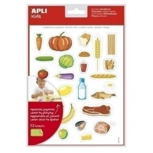 APLI BOLSA DE GOMETS TEMATICOS ALIMENTOS SALUDABLES - ADHESIVO REMOVIBLE - ILUSTRACIONES DIVERTIDAS - FOMENTA VOCABULARIO Y HABILIDADES MOTORAS