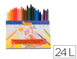 JOVI LARGE EASY GRIP PACK DE 24 CERAS PLASTICAS HEXAGONALES - FACIL DE SACAR PUNTA - NO MANCHA - IDEAL PARA MANOS PEQUEÃ±AS - COLORES SURTIDOS