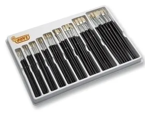 JOVI CAJA EXPOSITORA DE 108 PINCELES ARTISTICOS PLANOS PELO CERDA SURTIDOS - PELO NATURAL - MANGO DE MADERA - PUNTA PLANA - PELO DURO - COLOR NEGRO