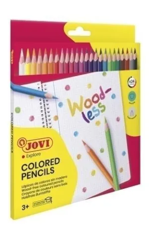 JOVI WOODLESS PACK DE 24 LAPICES DE COLORES - FORMA TRIANGULAR - MINAS RESISTENTES - SIN MADERA - COLORES SURTIDOS