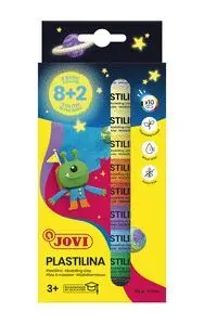 JOVI PACK CON 10 BARRAS DE PLASTILINA 15GR - 8 COLORES BASICOS + 2 FLUORESCENTES - MUY MOLDEABLE - NO SE SECA - COLORES SURTIDOS