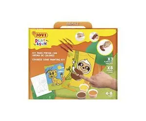 JOVI PLAY & FUN KIT PINTA CON ARENA ANIMALS CON 8 BOTES DE ARENA + 1 PUNZON + 3 LAMINAS CON DISEñOS DE ANIMALES TERRESTRES - COLORES SURTIDOS