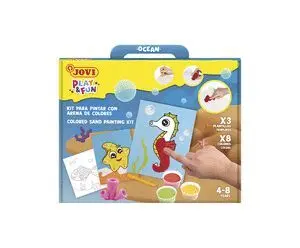 JOVI PLAY & FUN KIT PINTA CON ARENA OCEAN CON 8 BOTES DE ARENA + 1 PUNZON + 3 LAMINAS CON DISEñOS DE ANIMALES ACUATICOS - COLORES SURTIDOS
