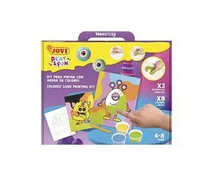 JOVI PLAY & FUN KIT PINTA CON ARENA MONSTERS CON 8 BOTES DE ARENA + 1 PUNZON + 3 LAMINAS CON DISEñOS DE MONSTRUOS - COLORES SURTIDOS